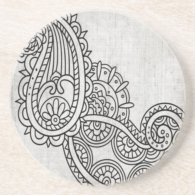 Grått Mehndi Motif Sandstone Underlägg Sandsten (Framsidan)