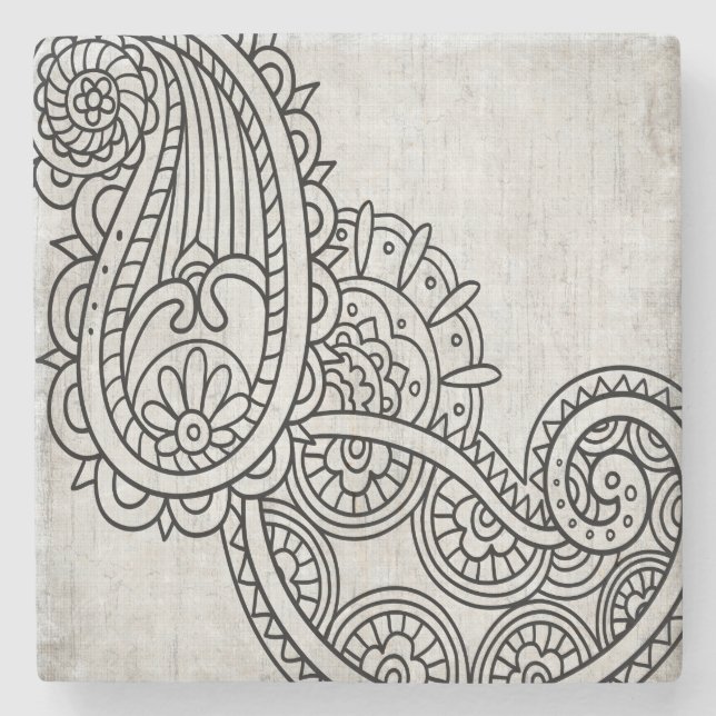 Grått Mehndi Motif Stone Underlägg Sten (Framsidan)