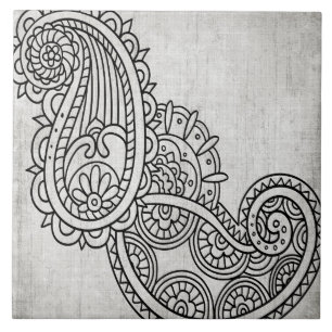 Grått Mehndi Motif Tile Kakelplatta