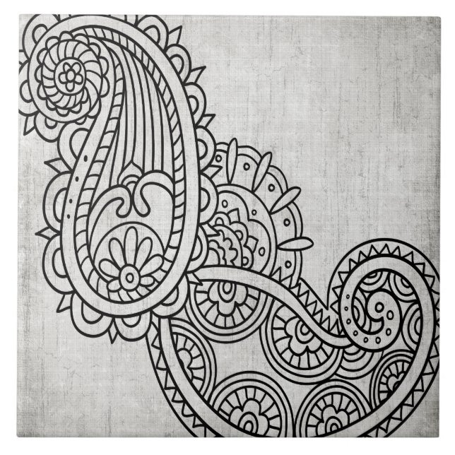 Grått Mehndi Motif Tile Kakelplatta (Framsidan)