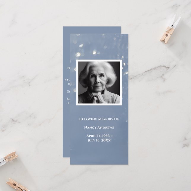 Grått Memorial Photo Prayer Card Funeral Bookmark (Fram/Back In Situ)