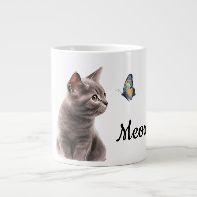 Grått Meow Cat Jumbo Mugg (Framsidan)