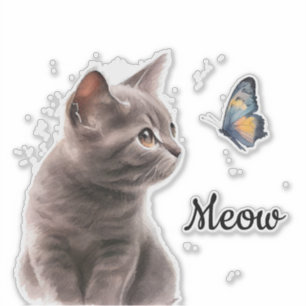 Grått Meow Cat Klistermärken