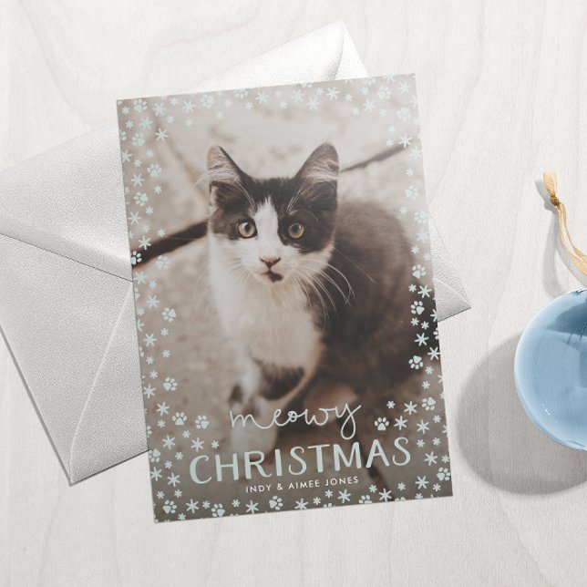 Grått Meowy Djurälskare Helgdag-fotokort för  Julkort (Skapare uppladdad)