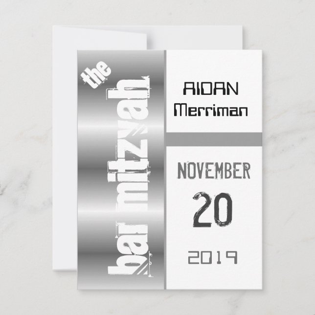 Grått Metallic Pub Mitzvah Inbjudningar (Framsida)