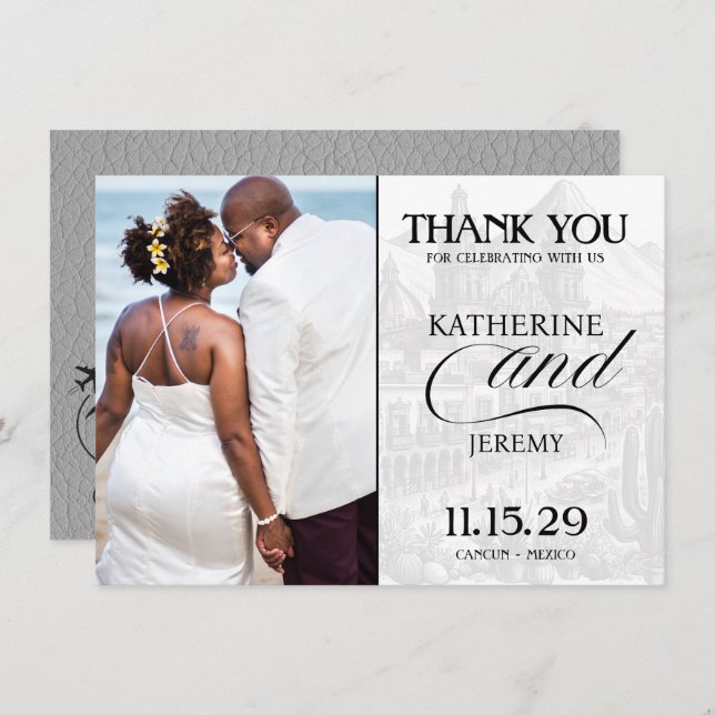 Grått Mexico Passport Tack Kort (Fram/baksida)