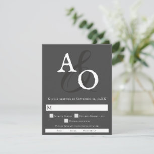Grått Minimalist Monogram Bröllop OSA Kort