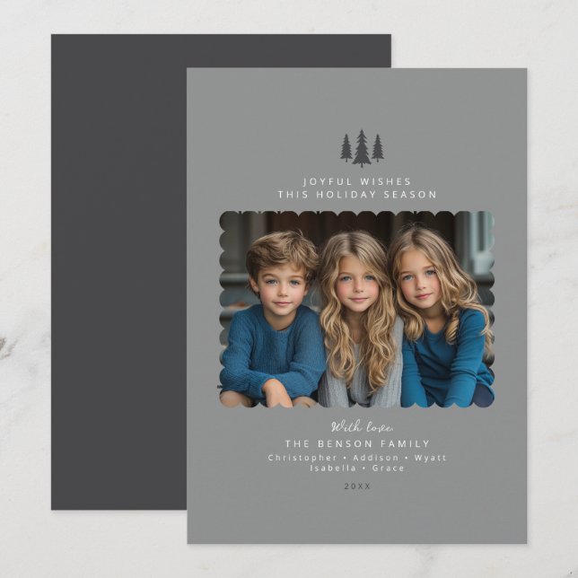 Grått-minimalistiskt modernt fotojulkort julkort (Fram/baksida)