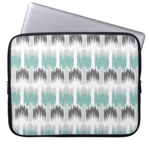 Grått Mint Aqua Modern Abstrakt Blommigt Ikat Mö Laptop Fodral