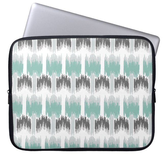 Grått Mint Aqua Modern Abstrakt Blommigt Ikat Möns Laptop Fodral (Framsidan)