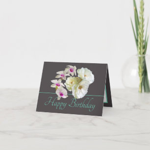 Grått Mint Bouquet Vit ros Orchids Birthday Kort