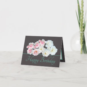 Grått Mint Chic Bouquet White Rosa ros Birthday Kort