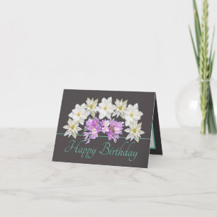 Grått Mint Chic White Lila Bouquet Grattis på föde Kort