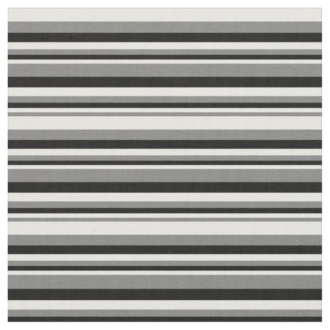 Grått, Mint Cream & Black Mönster i Rand Tyg (Närbild)