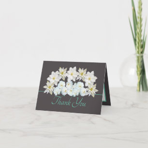 Grått Mint Söt White Flowers Bouquet Tack Kort