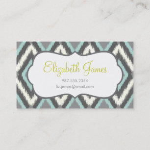 Grått & Mint Tribal Ikat Chevron Visitkort
