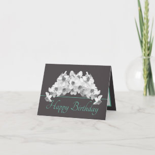 Grått Mint White Daffodils Bouquet Grattis på föde Kort