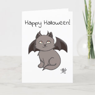 Grått Mischievous Vampre Cat Happy halloween Kort