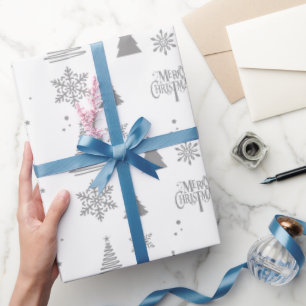 Grått Modern Julgran och Snö flingor Gift Presentpapper