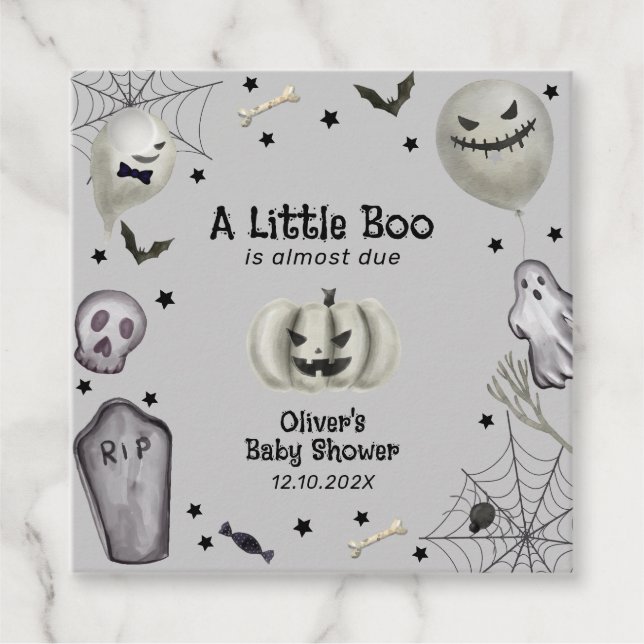 Grått Modern Little Boo Ghost Boy Shower Gåvor Etiketter (Framsida)