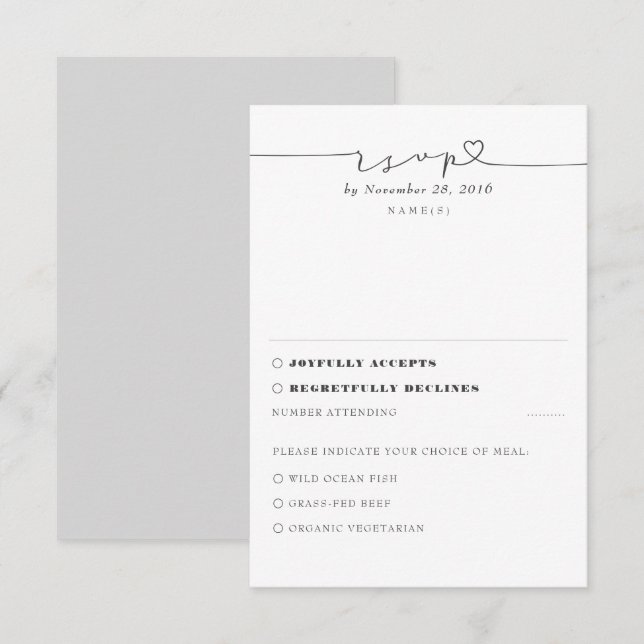 Grått Modern Minimal Bröllop OSA Kort (Fram/baksida)