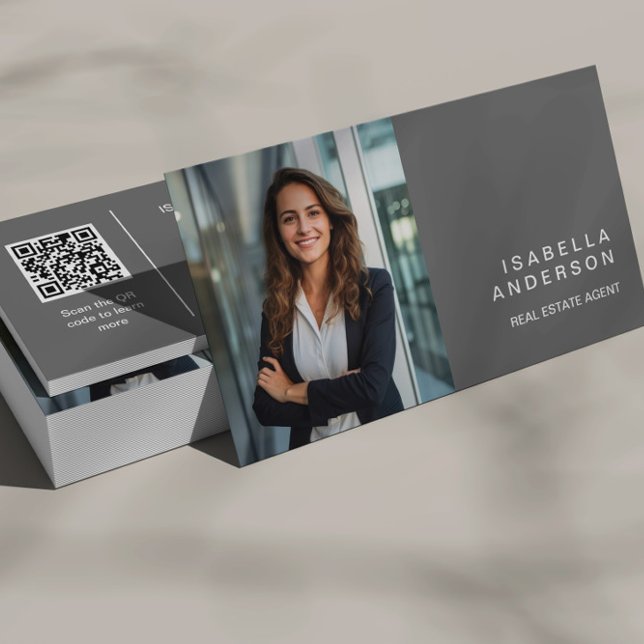 Grått Modern Real Gods Professionell Photo QR-kod Visitkort (Skapare uppladdad)