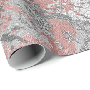 Grått Molten Silver  Rosa Marble Shiny Metall Presentpapper