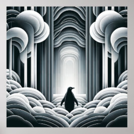 Grått Monochromatic Lovey Baby Penguin Art Deco Poster