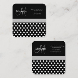 Grått Monogram Black White Polka Dot Fyrkantigt Visitkort