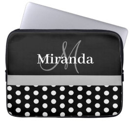 Grått Monogram Black White Polka Dot Laptop Fodral