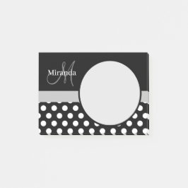 Grått Monogram Black White Polka Dot Post-it Block