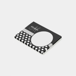 Grått Monogram Black White Polka Dot Post-it Block