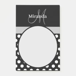 Grått Monogram Black White Polka Dot Post-it Block