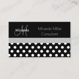 Grått Monogram Black White Polka Dot Visitkort