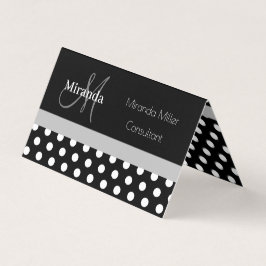 Grått Monogram Black White Polka Dot Visitkort