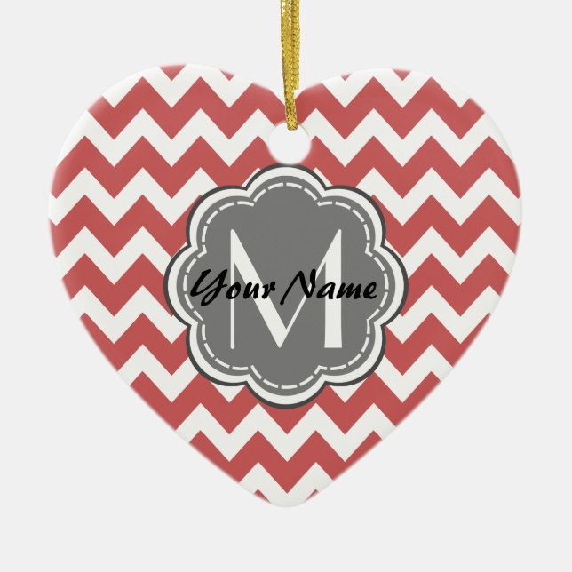 Grått Monogram (Blommigt) Julgransprydnad Keramik (Framsidan)