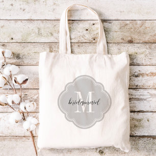 Grått Monogram Bridesmaid Tote Bag Tygkasse