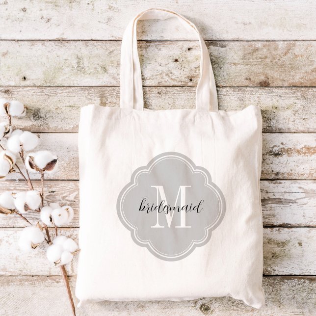 Grått Monogram Bridesmaid Tote Bag Tygkasse (Skapare uppladdad)