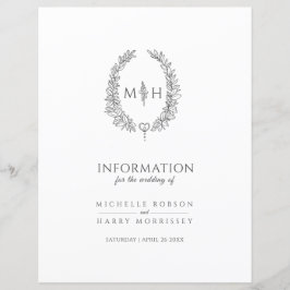 Grått monogram bröllop gästinformation om utandnin