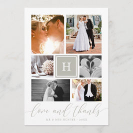 Grått monogram bröllopsfoto collage tack