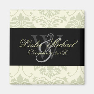 Grått Monogram Damask Wedding, Magnets Magnet