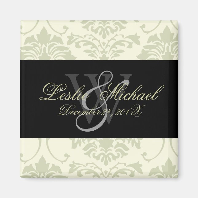 Grått Monogram Damask Wedding, Magnets Magnet (Framsidan)