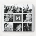 Grått Monogram Family Photo Collage Musmatta<br><div class="desc">Fotokollage för monogramfamiljen. Anpassa det här anpassad design med din egen monografioriginaltext eller text.</div>