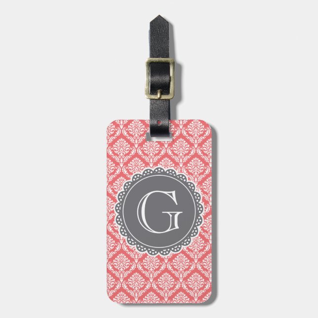 Grått-monogram för skada på Blommigten Bagagebricka (Vertikal Framsida)