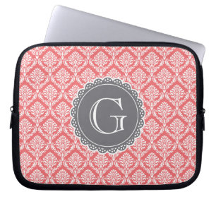Grått-monogram för skada på Blommigten Laptop Sleeve