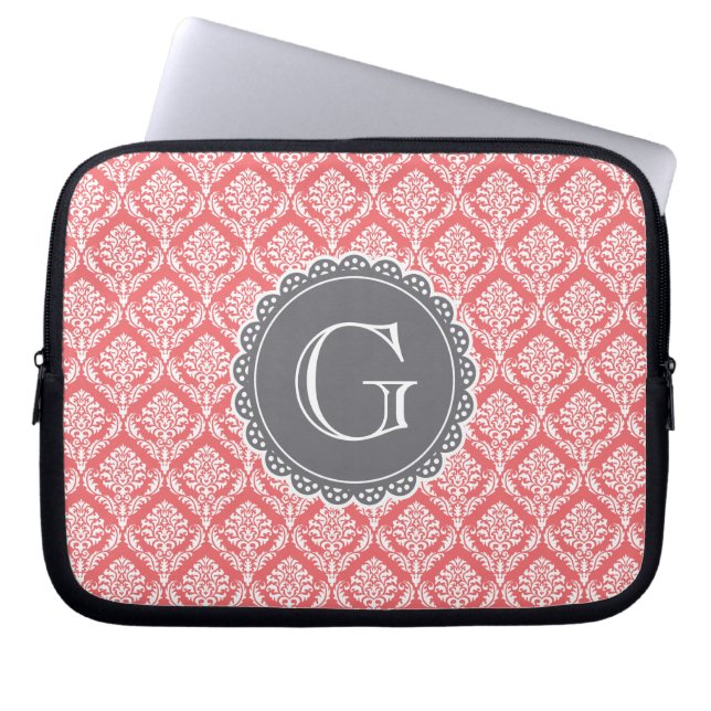 Grått-monogram för skada på Blommigten Laptop Sleeve (Framsidan)