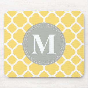 Grått Monogram Gult Quatrefoil Mönster Musmatta