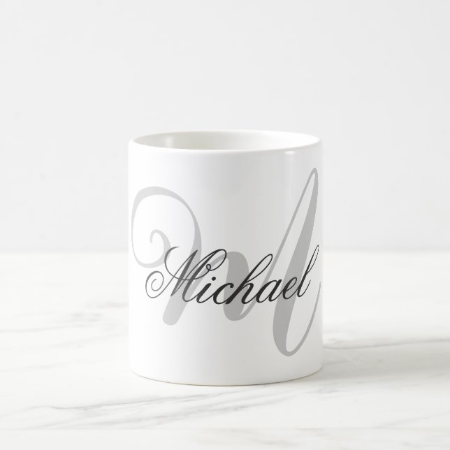 Grått Monogram minimalistisk vanlig Chic Kaffemugg (Center)