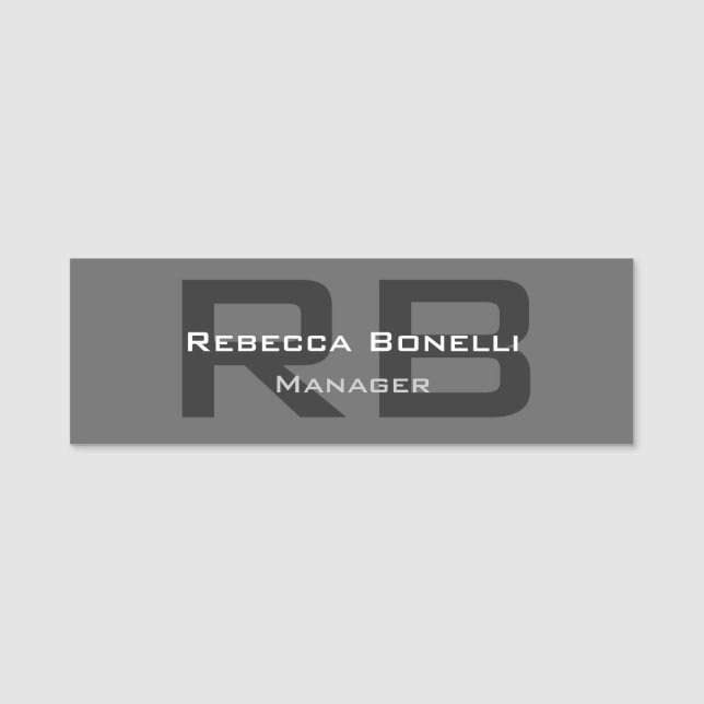 Grått Monogram, modern, minimalistisk Personlig Namnbricka (Framsida)