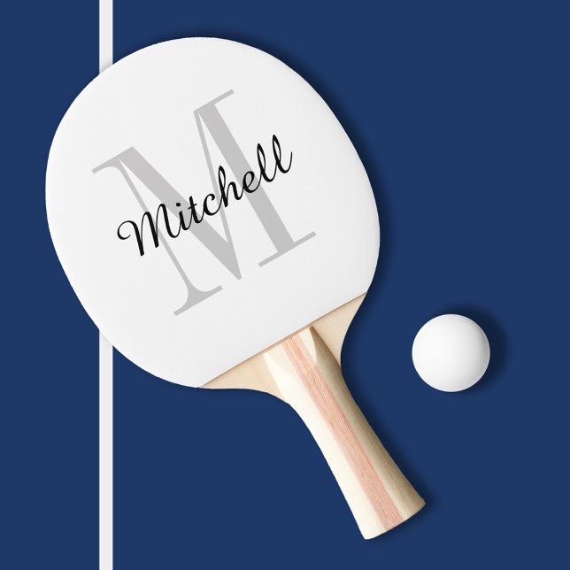 Grått Monogram och Namn Personlig Pingisracket (Skapare uppladdad)
